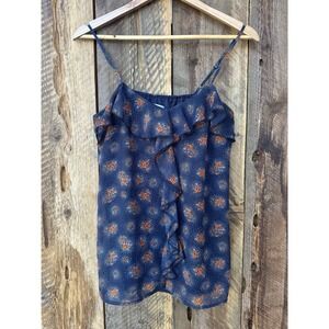 Y2K Boho Blue Ruffle Floral Spaghetti Strap Woman Size M Classy Breezy Elegance